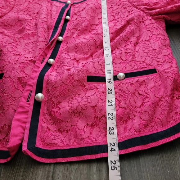 rsvp by TALBOTS Womens Suit Jacket Size 18WP Pink Floral Cotton Lace Pockets - Picture 8 of 9